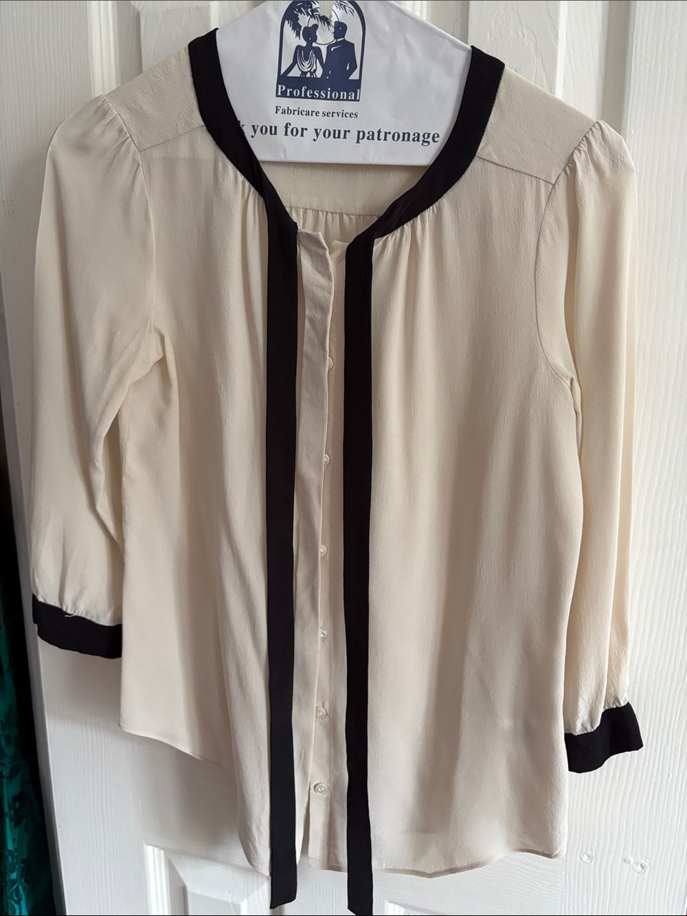 Babaton Cream Button-Down Blouse with Black Trim